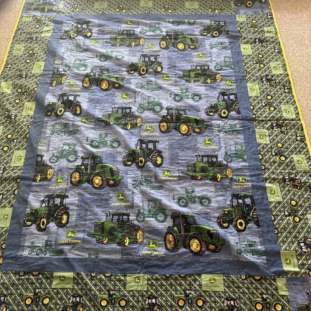 John Deere Tractor Country Style Quilt Blanket 85” By 68” Handmade